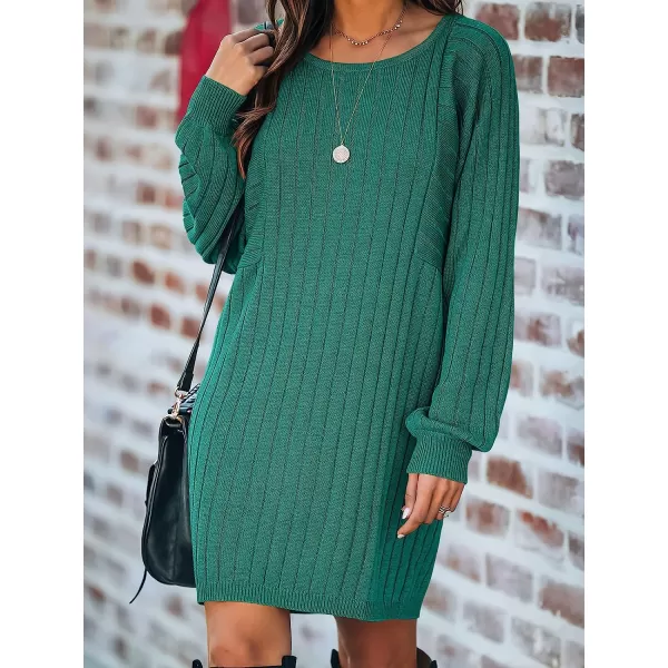 imageANRABESS Womens Long Sleeve Crewneck Cozy Warm Ribbed Knit Casual Loose Oversized Mini Sweater DressTeal Green