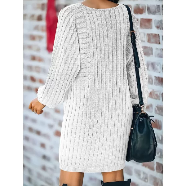 imageANRABESS Womens Long Sleeve Crewneck Cozy Warm Ribbed Knit Casual Loose Oversized Mini Sweater DressWhite