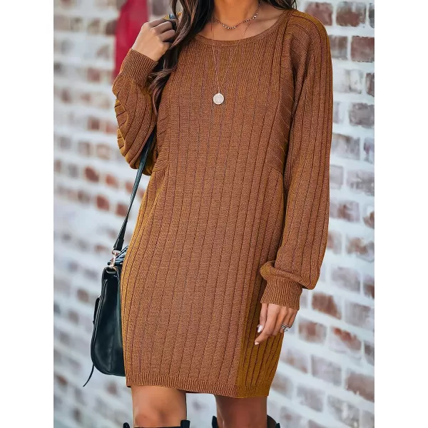 imageANRABESS Womens Long Sleeve Crewneck Cozy Warm Ribbed Knit Casual Loose Oversized Mini Sweater DressYellow