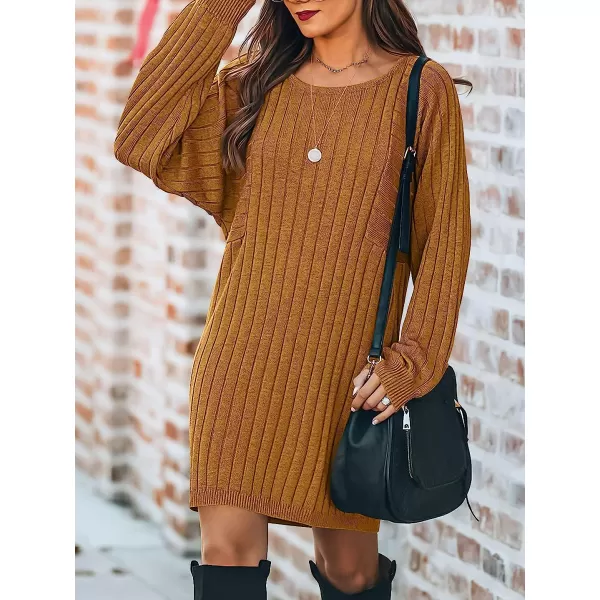 imageANRABESS Womens Long Sleeve Crewneck Cozy Warm Ribbed Knit Casual Loose Oversized Mini Sweater DressYellow