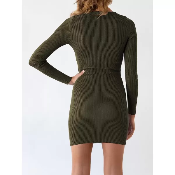 imageANRABESS Womens Long Sleeve Crewneck Cutout Sweater Dress Ribbed Knit Slim Fit Bodycon Mini DressCoffee