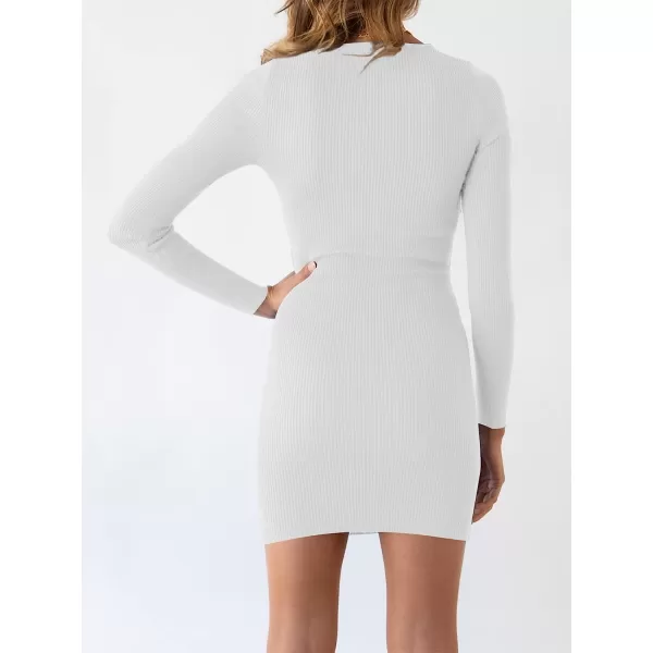 imageANRABESS Womens Long Sleeve Crewneck Cutout Sweater Dress Ribbed Knit Slim Fit Bodycon Mini DressWhite