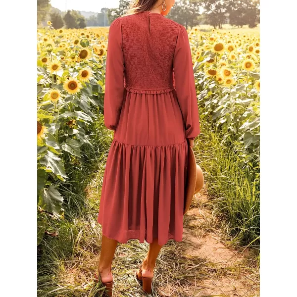 imageANRABESS Womens Long Sleeve Crewneck Smocked Boho Dress ALine Ruffle Frill Tiered Swing Midi DressArust