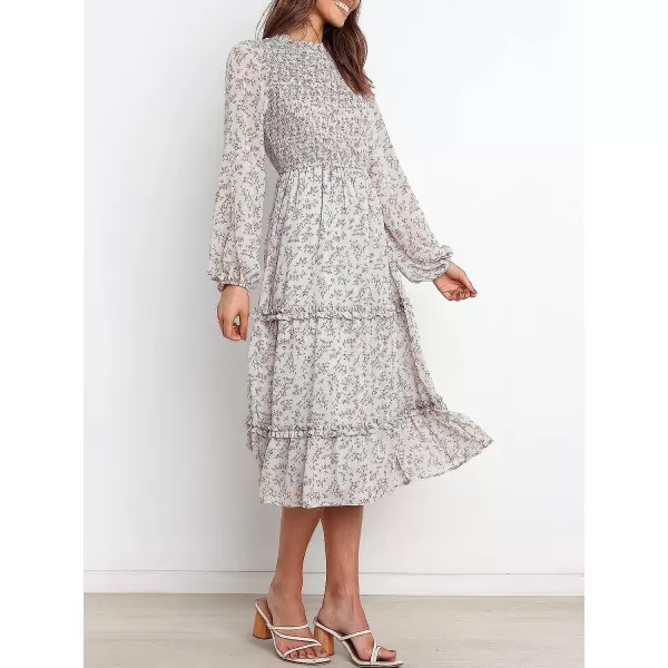imageANRABESS Womens Long Sleeve Crewneck Smocked Boho Dress ALine Ruffle Frill Tiered Swing Midi DressFloral 01