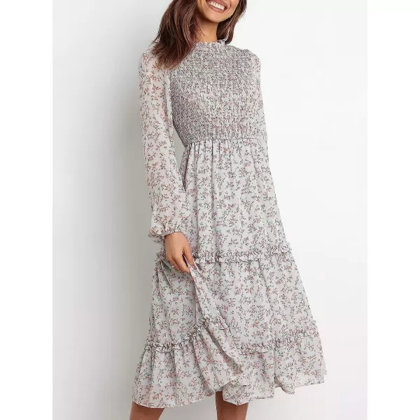 imageANRABESS Womens Long Sleeve Crewneck Smocked Boho Dress ALine Ruffle Frill Tiered Swing Midi DressFloral 01