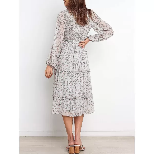 imageANRABESS Womens Long Sleeve Crewneck Smocked Boho Dress ALine Ruffle Frill Tiered Swing Midi DressFloral 01