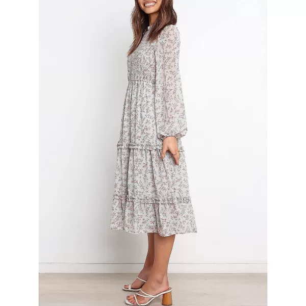 imageANRABESS Womens Long Sleeve Crewneck Smocked Boho Dress ALine Ruffle Frill Tiered Swing Midi DressFloral 01