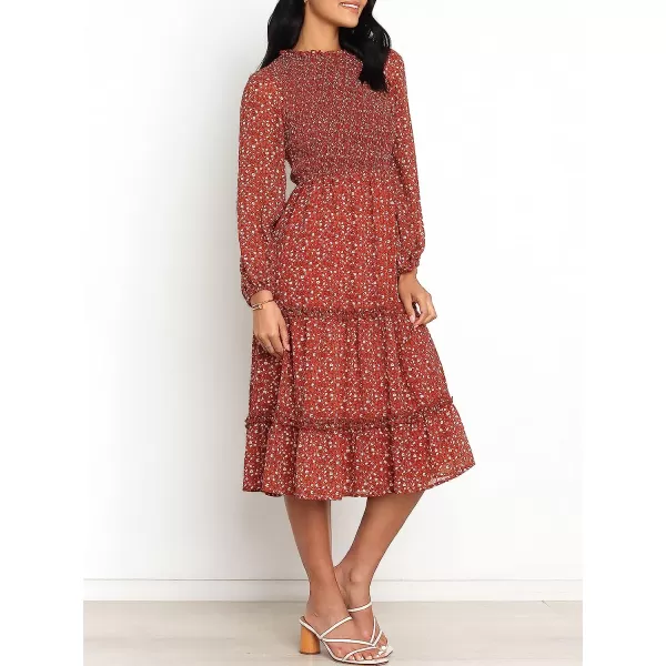 imageANRABESS Womens Long Sleeve Crewneck Smocked Boho Dress ALine Ruffle Frill Tiered Swing Midi DressFloral 02