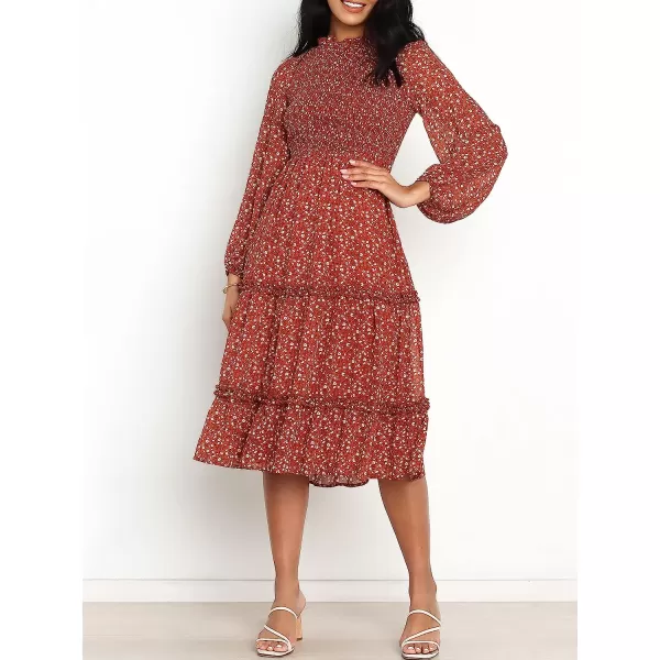 imageANRABESS Womens Long Sleeve Crewneck Smocked Boho Dress ALine Ruffle Frill Tiered Swing Midi DressFloral 02
