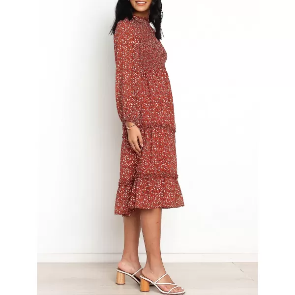 imageANRABESS Womens Long Sleeve Crewneck Smocked Boho Dress ALine Ruffle Frill Tiered Swing Midi DressFloral 02