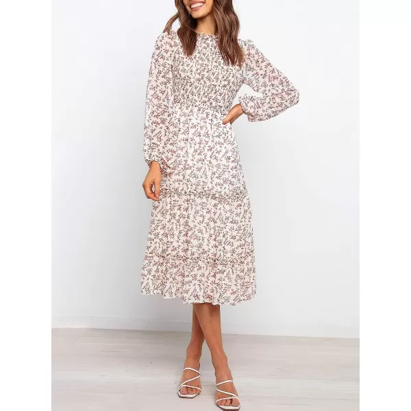 imageANRABESS Womens Long Sleeve Crewneck Smocked Boho Dress ALine Ruffle Frill Tiered Swing Midi DressFloral 04
