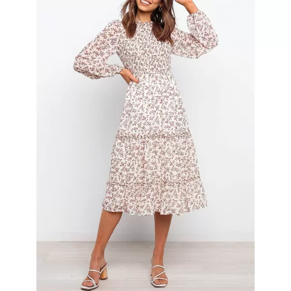 imageANRABESS Womens Long Sleeve Crewneck Smocked Boho Dress ALine Ruffle Frill Tiered Swing Midi DressFloral 04