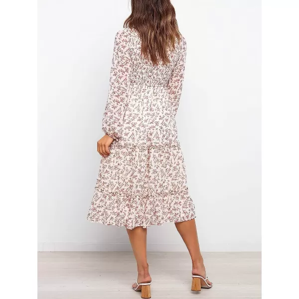 imageANRABESS Womens Long Sleeve Crewneck Smocked Boho Dress ALine Ruffle Frill Tiered Swing Midi DressFloral 04