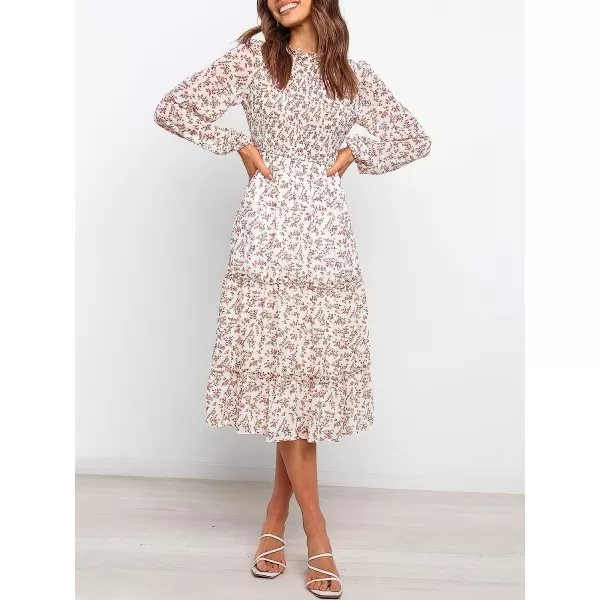 imageANRABESS Womens Long Sleeve Crewneck Smocked Boho Dress ALine Ruffle Frill Tiered Swing Midi DressFloral 04