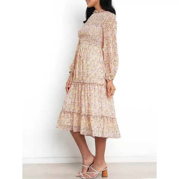imageANRABESS Womens Long Sleeve Crewneck Smocked Boho Dress ALine Ruffle Frill Tiered Swing Midi DressFloral 05