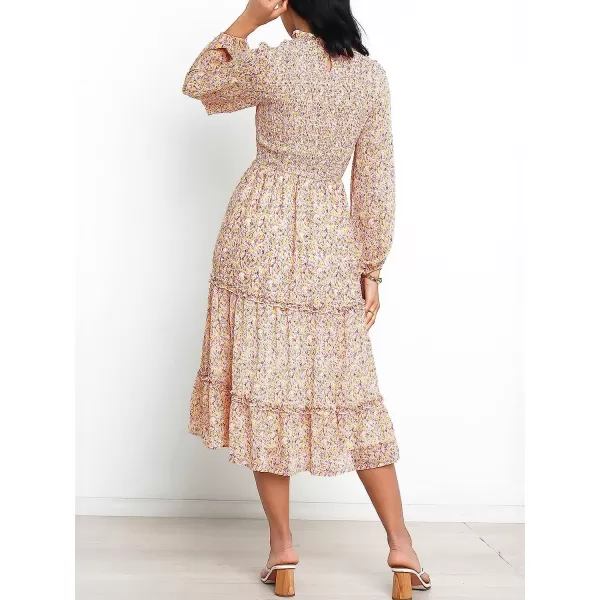 imageANRABESS Womens Long Sleeve Crewneck Smocked Boho Dress ALine Ruffle Frill Tiered Swing Midi DressFloral 05