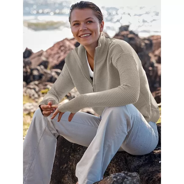 imageANRABESS Womens Long Sleeve Half Zip V Neck Collared Casual Oversized Ribbed Knit Pullover Sweater Thumb HoleGray Apricot