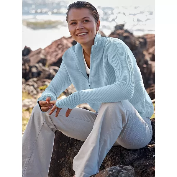 imageANRABESS Womens Long Sleeve Half Zip V Neck Collared Casual Oversized Ribbed Knit Pullover Sweater Thumb HoleLight Blue