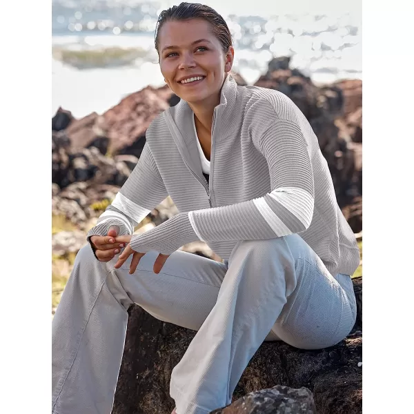 imageANRABESS Womens Long Sleeve Half Zip V Neck Collared Casual Oversized Ribbed Knit Pullover Sweater Thumb HoleStripegrey
