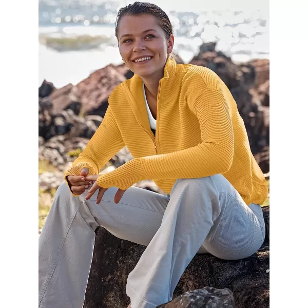 imageANRABESS Womens Long Sleeve Half Zip V Neck Collared Casual Oversized Ribbed Knit Pullover Sweater Thumb HoleYellow