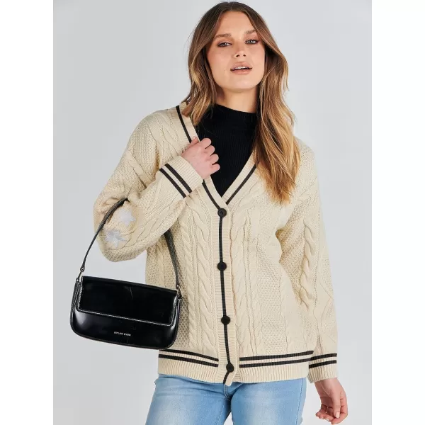 imageANRABESS Womens Long Sleeve Open Front Cardigan Sweaters Embroidery Star Button Down Cable Knit Chunky Outfits CoatsApricotblack