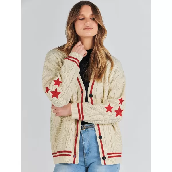 imageANRABESS Womens Long Sleeve Open Front Cardigan Sweaters Embroidery Star Button Down Cable Knit Chunky Outfits CoatsApricotred