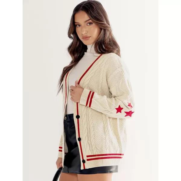 imageANRABESS Womens Long Sleeve Open Front Cardigan Sweaters Embroidery Star Button Down Cable Knit Chunky Outfits CoatsApricotred