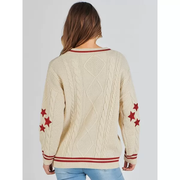 imageANRABESS Womens Long Sleeve Open Front Cardigan Sweaters Embroidery Star Button Down Cable Knit Chunky Outfits CoatsApricotred