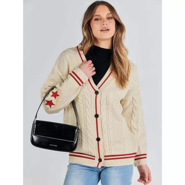 imageANRABESS Womens Long Sleeve Open Front Cardigan Sweaters Embroidery Star Button Down Cable Knit Chunky Outfits CoatsApricotred