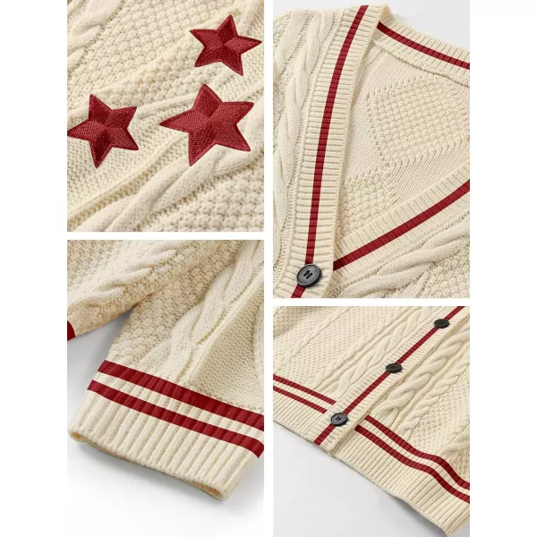 imageANRABESS Womens Long Sleeve Open Front Cardigan Sweaters Embroidery Star Button Down Cable Knit Chunky Outfits CoatsApricotred