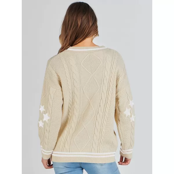 imageANRABESS Womens Long Sleeve Open Front Cardigan Sweaters Embroidery Star Button Down Cable Knit Chunky Outfits CoatsApricotwhite
