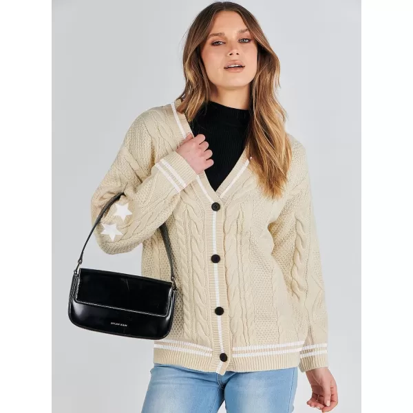 imageANRABESS Womens Long Sleeve Open Front Cardigan Sweaters Embroidery Star Button Down Cable Knit Chunky Outfits CoatsApricotwhite