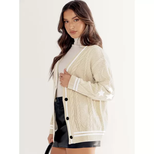 imageANRABESS Womens Long Sleeve Open Front Cardigan Sweaters Embroidery Star Button Down Cable Knit Chunky Outfits CoatsApricotwhite