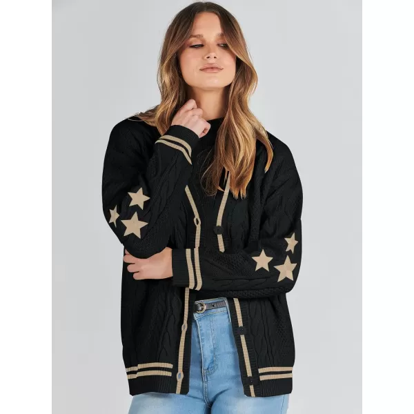 imageANRABESS Womens Long Sleeve Open Front Cardigan Sweaters Embroidery Star Button Down Cable Knit Chunky Outfits CoatsBlackbrown