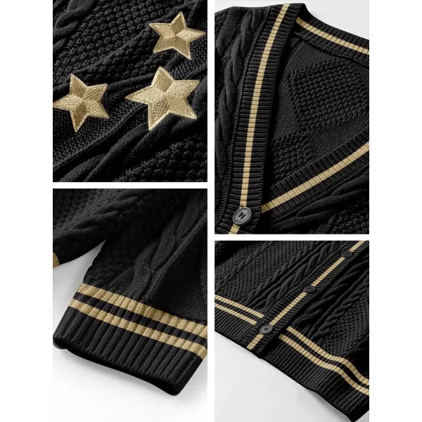 imageANRABESS Womens Long Sleeve Open Front Cardigan Sweaters Embroidery Star Button Down Cable Knit Chunky Outfits CoatsBlackbrown
