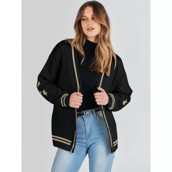imageANRABESS Womens Long Sleeve Open Front Cardigan Sweaters Embroidery Star Button Down Cable Knit Chunky Outfits CoatsBlackbrown