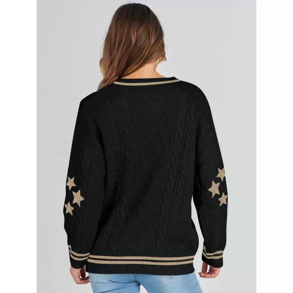 imageANRABESS Womens Long Sleeve Open Front Cardigan Sweaters Embroidery Star Button Down Cable Knit Chunky Outfits CoatsBlackbrown