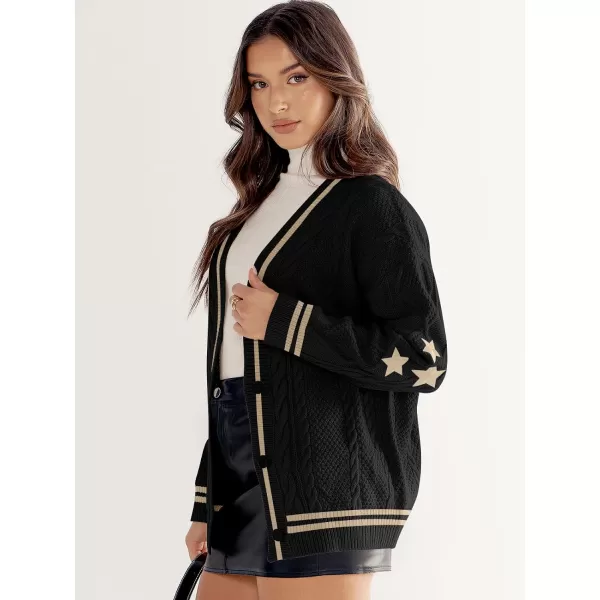 imageANRABESS Womens Long Sleeve Open Front Cardigan Sweaters Embroidery Star Button Down Cable Knit Chunky Outfits CoatsBlackbrown