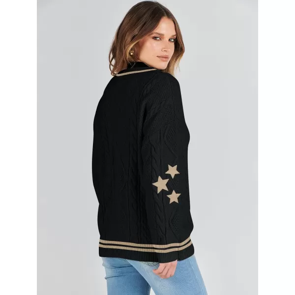 imageANRABESS Womens Long Sleeve Open Front Cardigan Sweaters Embroidery Star Button Down Cable Knit Chunky Outfits CoatsBlackbrown
