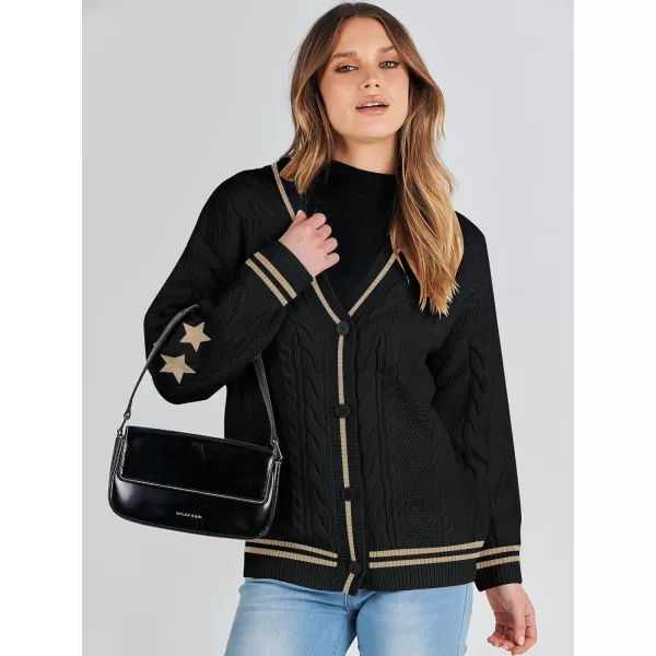 imageANRABESS Womens Long Sleeve Open Front Cardigan Sweaters Embroidery Star Button Down Cable Knit Chunky Outfits CoatsBlackbrown
