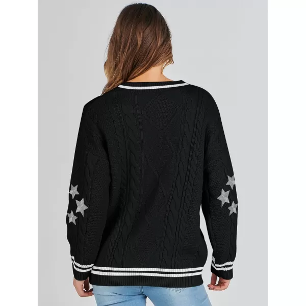 imageANRABESS Womens Long Sleeve Open Front Cardigan Sweaters Embroidery Star Button Down Cable Knit Chunky Outfits CoatsBlackwhite