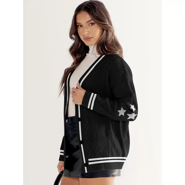 imageANRABESS Womens Long Sleeve Open Front Cardigan Sweaters Embroidery Star Button Down Cable Knit Chunky Outfits CoatsBlackwhite