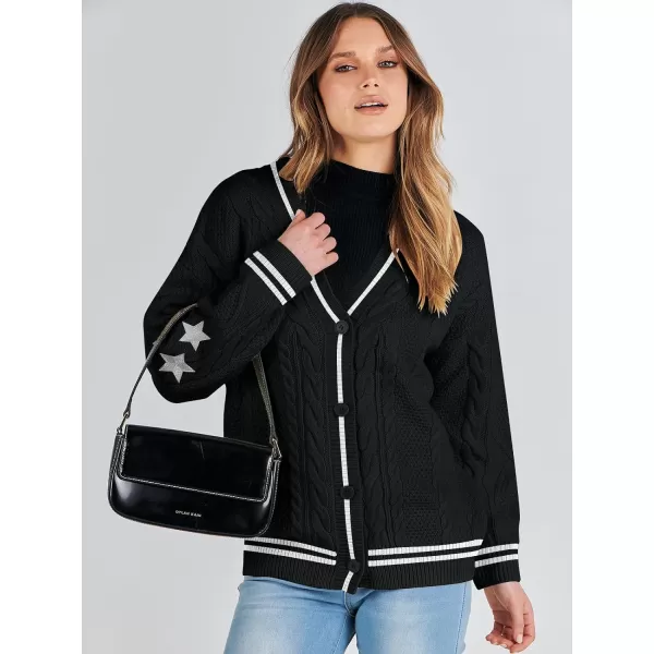 imageANRABESS Womens Long Sleeve Open Front Cardigan Sweaters Embroidery Star Button Down Cable Knit Chunky Outfits CoatsBlackwhite