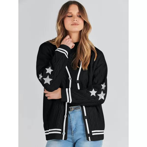 imageANRABESS Womens Long Sleeve Open Front Cardigan Sweaters Embroidery Star Button Down Cable Knit Chunky Outfits CoatsBlackwhite