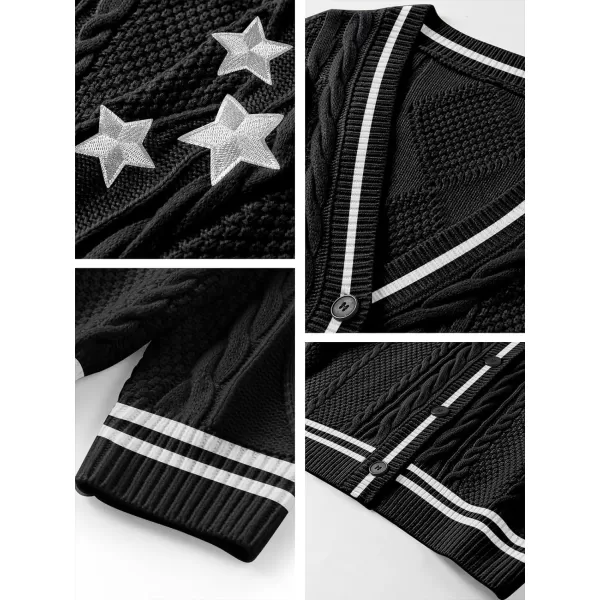imageANRABESS Womens Long Sleeve Open Front Cardigan Sweaters Embroidery Star Button Down Cable Knit Chunky Outfits CoatsBlackwhite