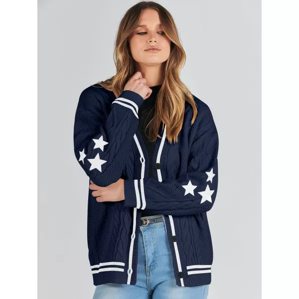 imageANRABESS Womens Long Sleeve Open Front Cardigan Sweaters Embroidery Star Button Down Cable Knit Chunky Outfits CoatsBluewhite