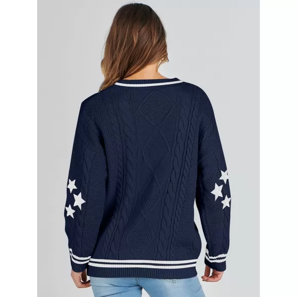 imageANRABESS Womens Long Sleeve Open Front Cardigan Sweaters Embroidery Star Button Down Cable Knit Chunky Outfits CoatsBluewhite