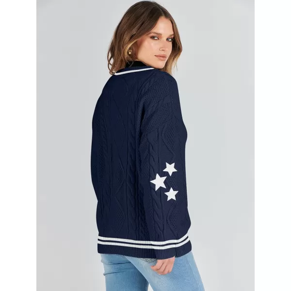imageANRABESS Womens Long Sleeve Open Front Cardigan Sweaters Embroidery Star Button Down Cable Knit Chunky Outfits CoatsBluewhite