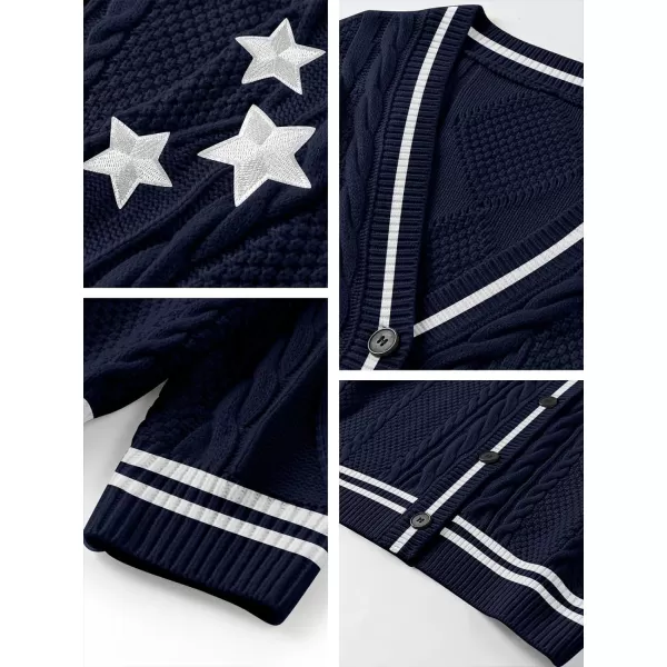 imageANRABESS Womens Long Sleeve Open Front Cardigan Sweaters Embroidery Star Button Down Cable Knit Chunky Outfits CoatsBluewhite
