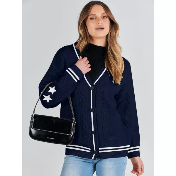 imageANRABESS Womens Long Sleeve Open Front Cardigan Sweaters Embroidery Star Button Down Cable Knit Chunky Outfits CoatsBluewhite
